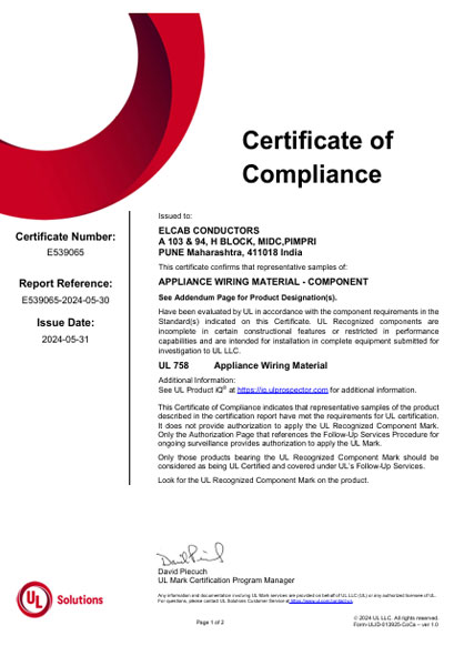 UL certification for PVC Insulated Cable