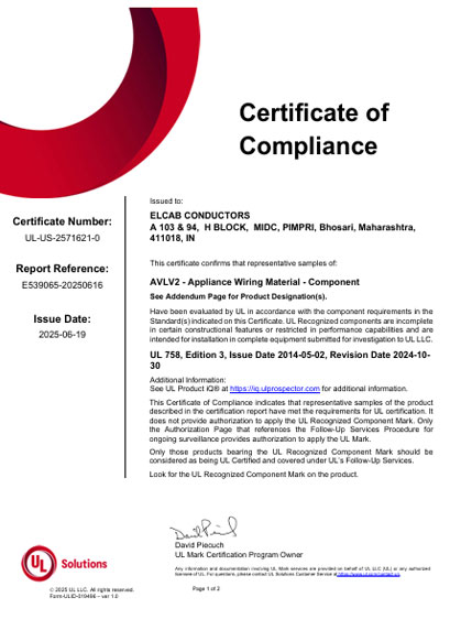 UL Certification for XLPE Insulated cable